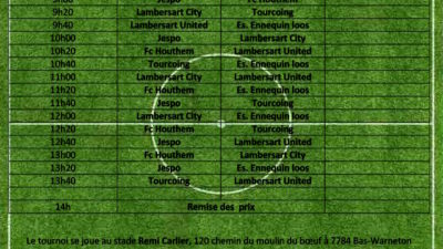 Planning du tournoi U9 Jespo Comines Warneton